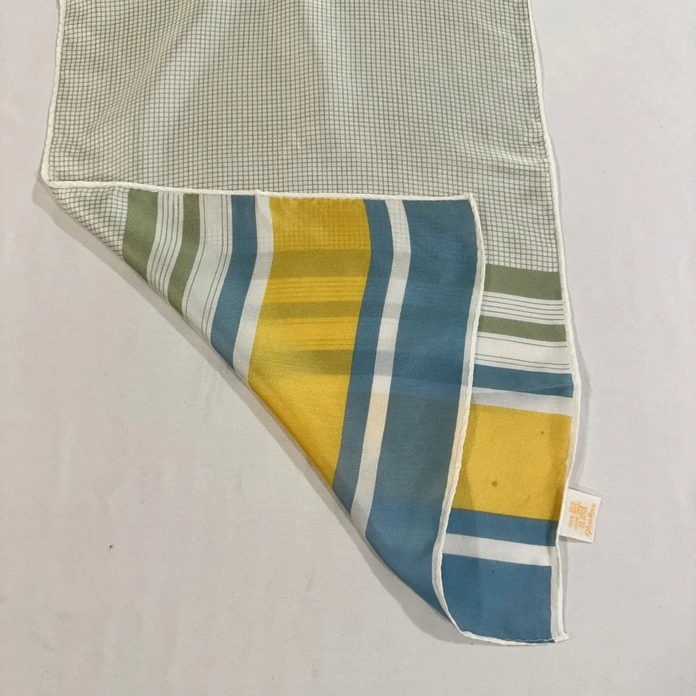 Glentex Vintage Silk Scarf Oblong Striped Grid Multi-Color Made in Japan 44x12